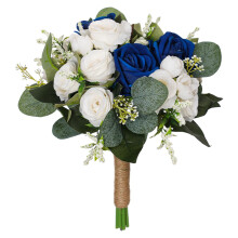 HOMYL Bouquet de mariée artificiel, bouquet de mariée pour la mariée, enterrement de vie de jeune fille, bleu et blanc