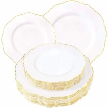 Ensemble d'assiettes en plastique or rose – 50 assiettes plates + 50 assiettes à dessert