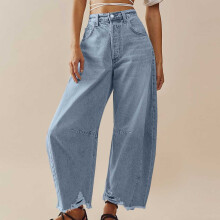 Dámské džíny Baggy Wide Leg s dlouhým rukávem, středním pasem, zkrácené džínové kalhoty s kapsami, vintage styl, boyfriend, omezená