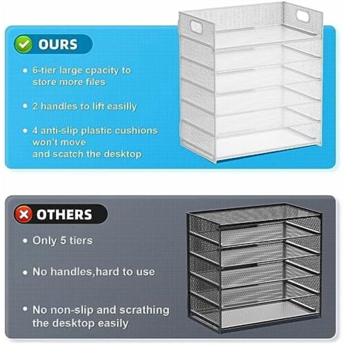 Organiseur de documents à 6 niveaux en maille, porte-documents de bureau blanc 1