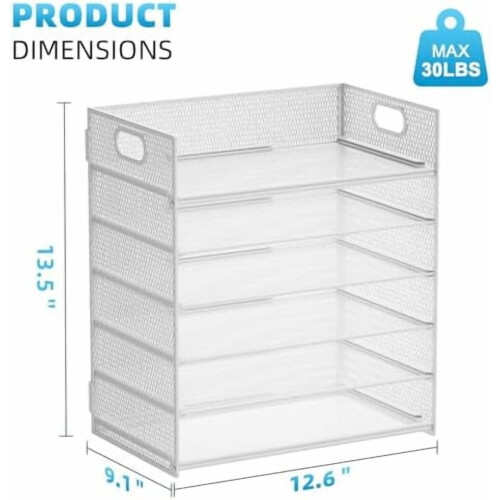Organiseur de documents à 6 niveaux en maille, porte-documents de bureau blanc 2