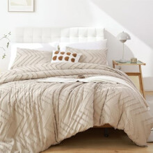 Taupe Queen Comforter Set 3-Piece Vertical Tufted Boho