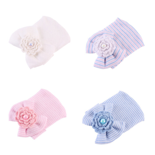 3Pièces Bonnets Rose En Coton Nœud Fleuri Pour Bébé