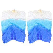 3Paires Éventails En Soie Longs Bois Tissu Multicolores Pour Danse