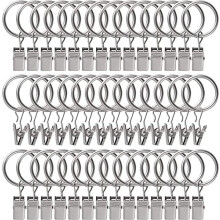 44 Stück silberne 1"-Edelstahl-Vorhangringe mit Clips