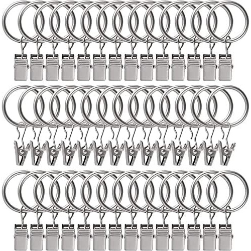 44 Stück silberne 1"-Edelstahl-Vorhangringe mit Clips