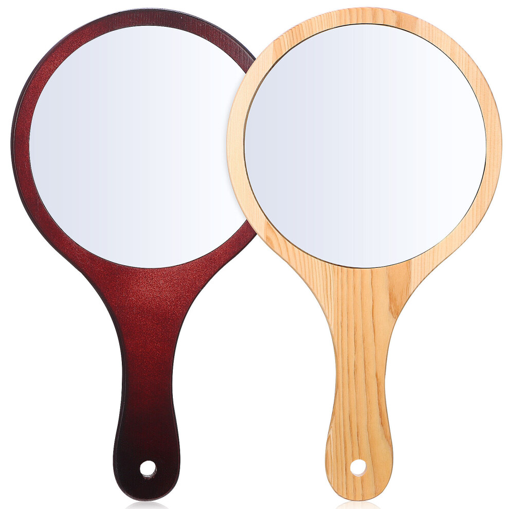 Happyyami 8Pcs Large Handheld Makeup Mirrors With Wooden Handles Assorted Colors