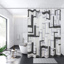Rideau de douche géométrique noir extra long 183 x 213 cm, gris foncé, design moderne, texture gaufrée, œillets métalliques antirouille
