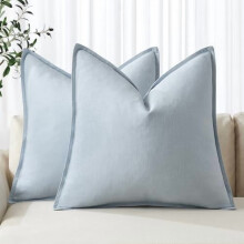 Hellblaue Leinen-Kissenbezüge (Euro-Format, 56 x 56 cm), Boho-Landhausstil, neutrale Akzentkissen für Sofa, Bett, Wohnzimmer – 2er-Pack