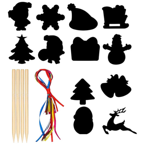 4Sets DIY Kerst Scratchcards Zwart Hout Feest Versiering