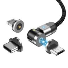 Magnetyczny kabel USB C ze wskaźnikiem LED – pleciony nylon, 2-metrowy kabel z 3 adapterami do wielu urządzeń, szybkie ładowanie i przesyłanie
