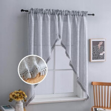 Beda Home Tassel lenvászon karnis farmház stílusú konyhába és hálószobába – fényszűrő, rusztikus szürke, 87x163 cm, 2 db, rúdzsebbel