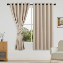 Blackout Curtains for Bedroom with Tiebacks – Room Darkening, Grommet Top, Beige, 70x63", Set of 2 Panels