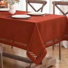 Nappe en polyester et lin orange brûlé, 70 x 52 pouces, imperméable et antitache, style bohème, idéale pour les repas de printemps/automne ou