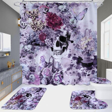 Ensemble rideau de douche Halloween avec tapis de bain, imprimés graphiques modernes style ferme, polyester imperméable et lavable – Compatible