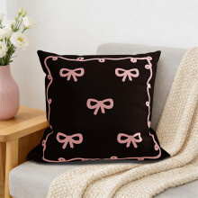 Fodera per cuscino double face con fiocco, morbida floccata, 45x45 cm.