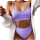 Conjunto de biquíni feminino da moda, cor sólida, com bojo push-up, para praia. 1