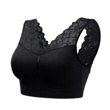 Top cropped feminino de renda com costas nadador, bojo e decote em V profundo, sem aro, tamanhos M a 3XL.