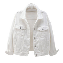 Giacche di jeans da donna, giacca di jeans casual colorata tinta unita taglia grande con tasche e bottoni, cappotto corto da donna taglia XL bianco