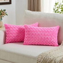 Housses de coussin décoratives rose vif 30 x 50 cm (2 pièces), housses lombaires texturées à motif tourbillon de roses douces, décoration