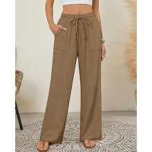 Pantalones de lino para mujer, de verano, con cordón ajustable en la cintura elástica, pierna recta y corte holgado, ideales para la playa.
