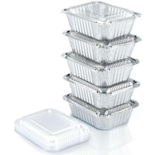 Pacote com 110 pequenas assadeiras de alumínio com tampas, recipientes descartáveis de 450g (1 lb) para entrega, congelamento e catering –