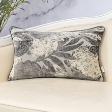 Housse de coussin rectangulaire à motif de feuilles grises, en velours coupé, style luxueux et moderne, idéale pour canapé, salon ou chambre à