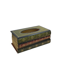 Boîte à mouchoirs vintage en bois vert, en forme de livre, 10 x 5,7 x 41 cm