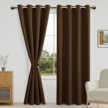 Blackout Curtains for Bedroom with Tiebacks – Room Darkening, Grommet Top, Brown, 52x96", Set of 2 Panels