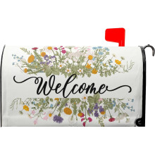 Spring Floral Wreath Mailbox Cover, 25x21 Inch, Wildflower Design, Large Size, Compatible with Standard Mailboxes