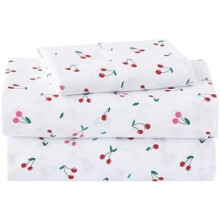 Ensemble de draps pour enfants, taille simple, avec motif petites cerises, drap-housse en microfibre douce et soyeuse et respirante
