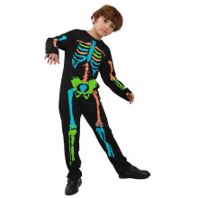 Copii băieți fete Halloween body joc de rol schelet onesie pijamale 4-12 ani copii colorat schelet costum salopetă neagră