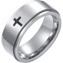 Pánské prsteny Spinner Cross, stříbrné/černé prsteny proti úzkosti, pánské prsteny z nerezové oceli pro zmírnění stresu, prsten slib