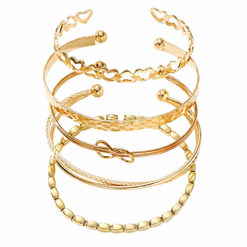 Bracciali rigidi dorati da donna, flessibili e impilabili, set da 5 pezzi
