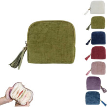 Soft Velvet Travel Jewelry Organizer, 5-Compartment Portable Case with Tassel Zipper Pouch