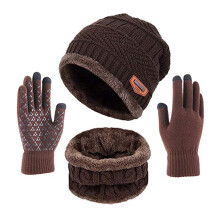 3-in-1 Winter Beanie, Scarf & Gloves Set for Men/Women – Warm Fleece Slouchy Beanie, Circle Scarf, Touchscreen Mittens (Black)