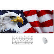 Tappetino per mouse da gioco XXL 35,4x15,7", base antiscivolo e bordo cucito, aquila su bandiera americana - Compatibile con tutti i mouse