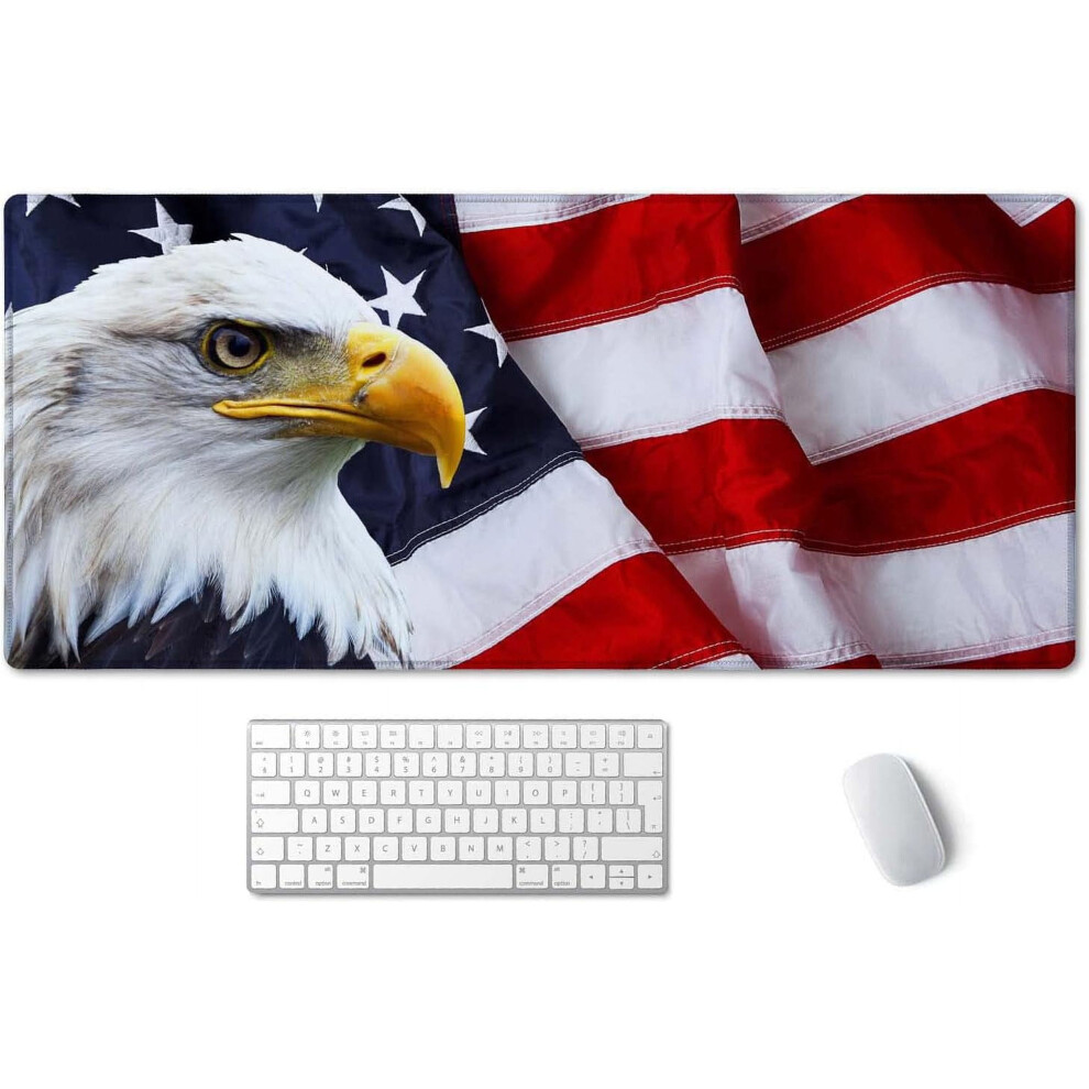 Xxl Gaming Mouse Pad 35.4X15.7", Non-Slip Base & Stitched Edge, Eagle On American Flag Â Compatible With All Mice 9402001935298
