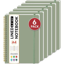 Spiraaliviivoitettu muistikirja 8,5" x 11", 6 kpl A4, yliopistoviivoilla ja muovikannella, vihreä