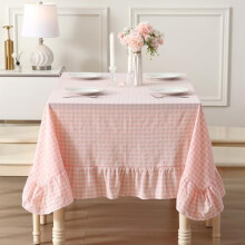Tischdecke aus Baumwolle mit Vichy-Karo und Rüschen, 70 Zoll, rechteckig
