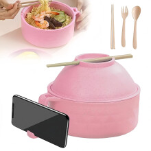 Ramenkomset, inclusief vergiet, deksel, lepel, eetstokjes en vork, een must-have voor studentenkamers (zowel mannelijke als vrouwelijke).