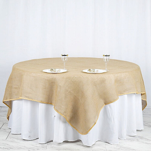 Sobrecapa de mesa em juta marrom natural, 228 x 228 cm (90 x 90 polegadas)