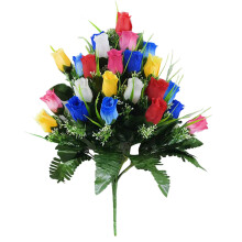 Silk Memorial Flowers for Cemetery – Artificial Rose Bouquet, Sympathy Grave Decor, All-Weather Headstone Arrangement (2 Sets)