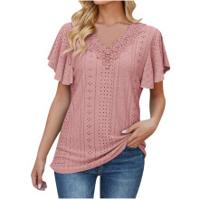 Blusar för kvinnor Eleganta Casual Damblusar och toppar Mode Dam V-ringad Ihålig Fritids Kortärmad Toppar Vita