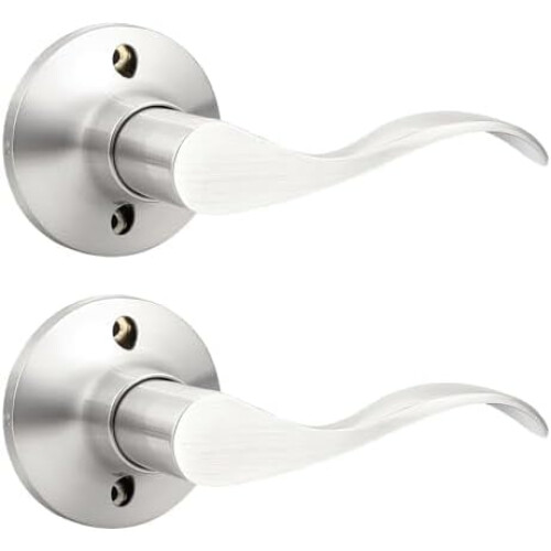 Poignée de porte factice en nickel satiné Wave à levier droit2