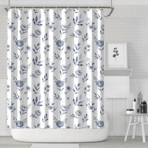 Cortina de chuveiro com estampa floral, 72x84 polegadas, com 12 ganchos.