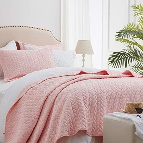 Pink quilt queen size reversible comforter set 3 pcs