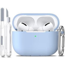 Custodia in morbido silicone per AirPods Pro di seconda/prima generazione con kit di pulizia e portachiavi – Azzurro cielo, compatibile con AirPods