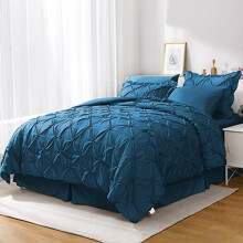 Set de pilotă Queen cu 7 piese, culoare turcoaz, cu design Pintuck