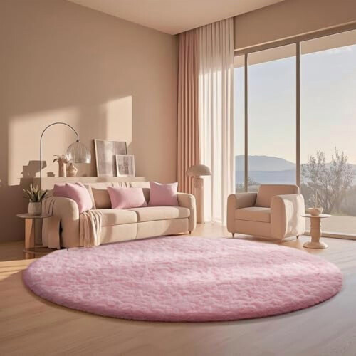 Pink round shag rug 6 ft diameter